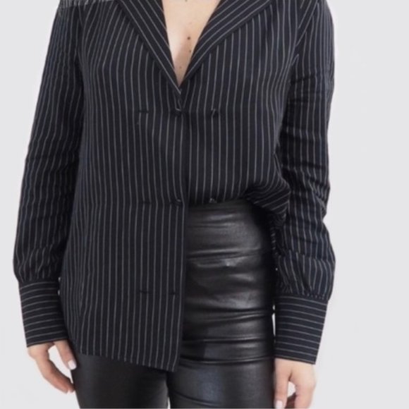 Wayf Tops - WAYF Black Pinstripe Button Down Blouse Top | S